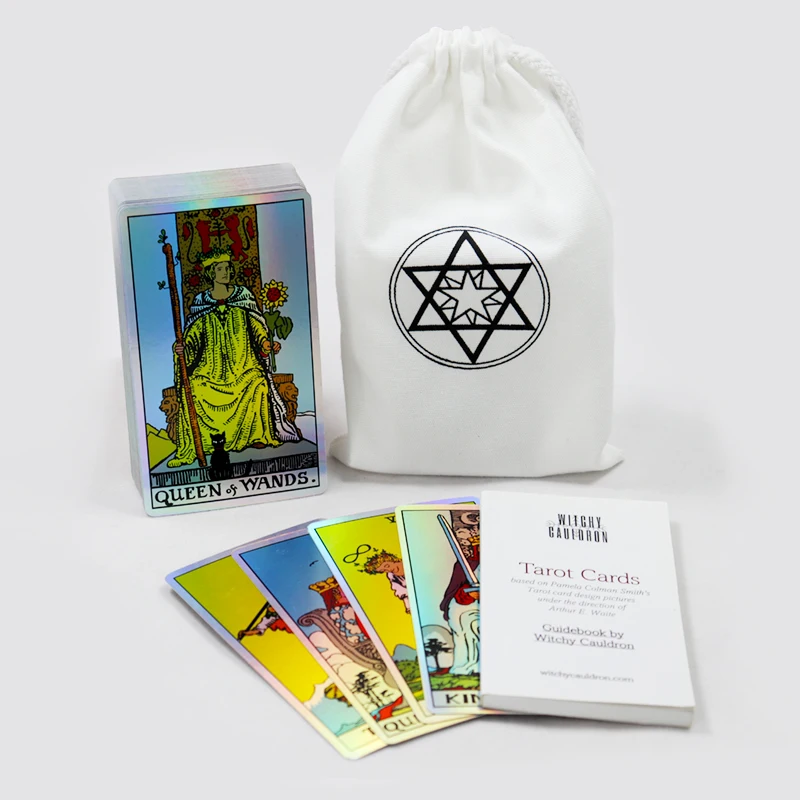 Factory custom printed high quality silver holographic tarot cards printing classical rider tarot card with guidebook