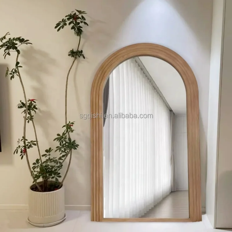 Custom extra large modern arched floor standing mirror Nordic luxury decor full length wood framed dressing mirror miroir espejo