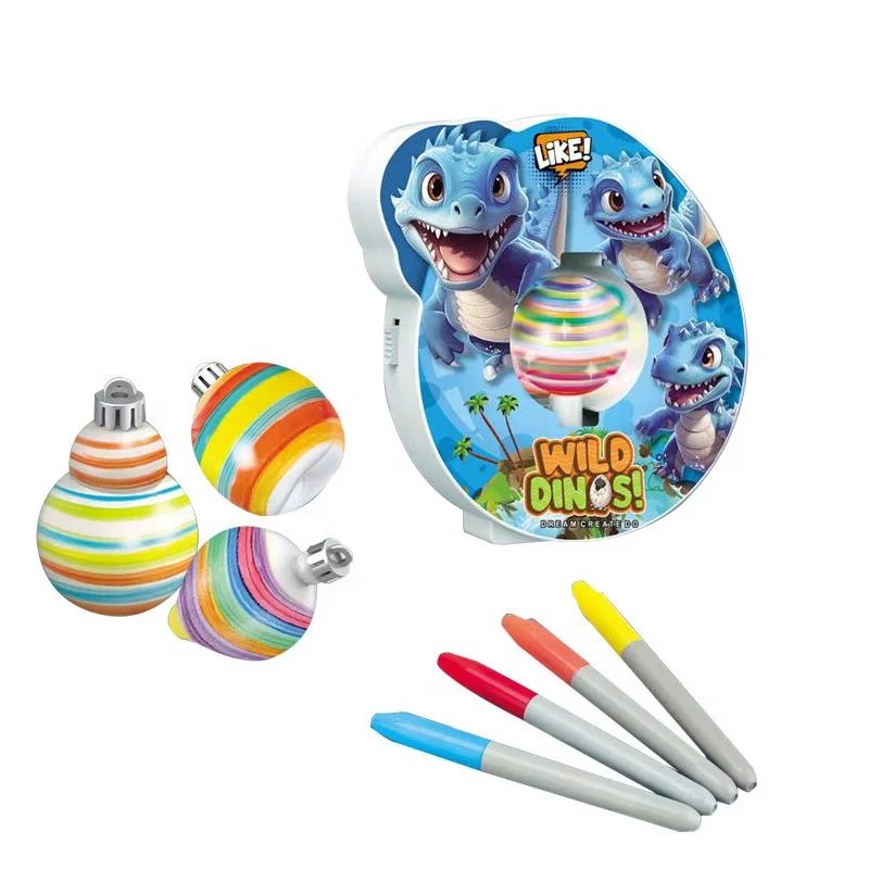 DIY dinosaur theme egg painting toy kit kids egg coloring machine creative arts crafts ornament decorator kits with light music