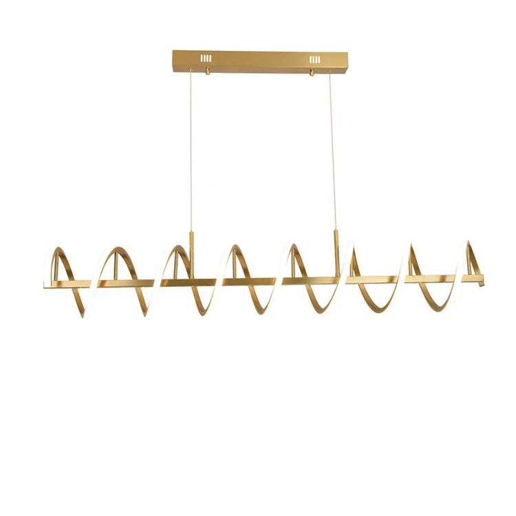 Hotel Project Base Long Rectangle Led Chandelier Gold Modern Restaurant Hanging Lamp Nordic Luxury Kitchen Pendant Light