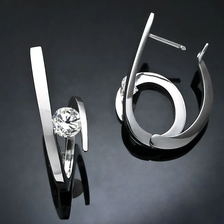 Fashion Round Cut  Lab-created Topaz Stud Earrings Wave Ring Engagement Wedding Earring Jewelry