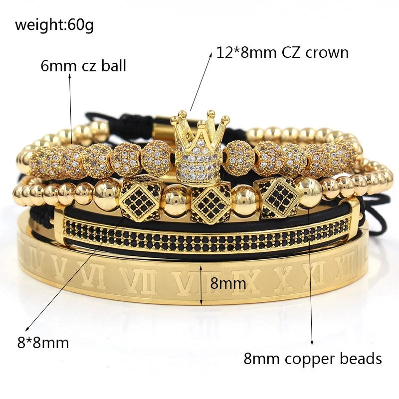 Hot sale punk copper inlaid zirconium rhinestone ball double row combination 4 PCs set bracelet bracelet