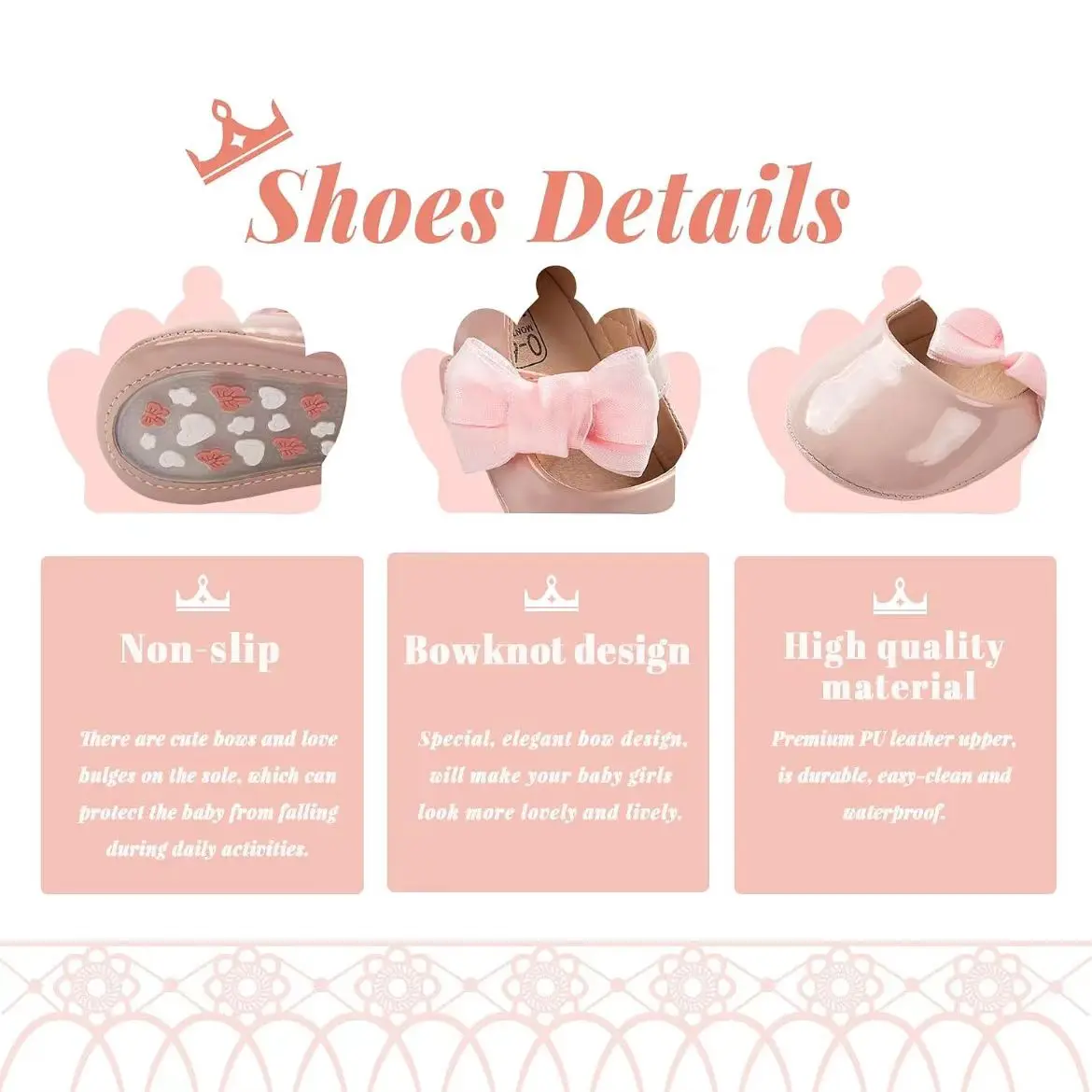 Infant Baby Girls Mary Jane Flats Bow Non-Slip Soft Sole Princess Toddler First Walker Sneakers Crib Shoes Wedding Dress Shoes
