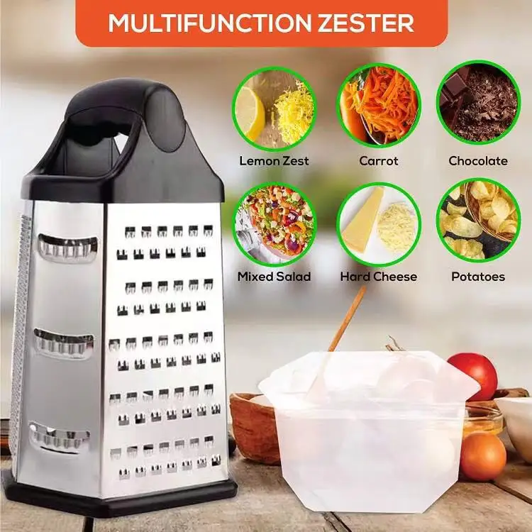 Stainless Steel Multifunction  Fruit Vegetable Slicer  Grater 6 Side  Box Cheese Grater with Container