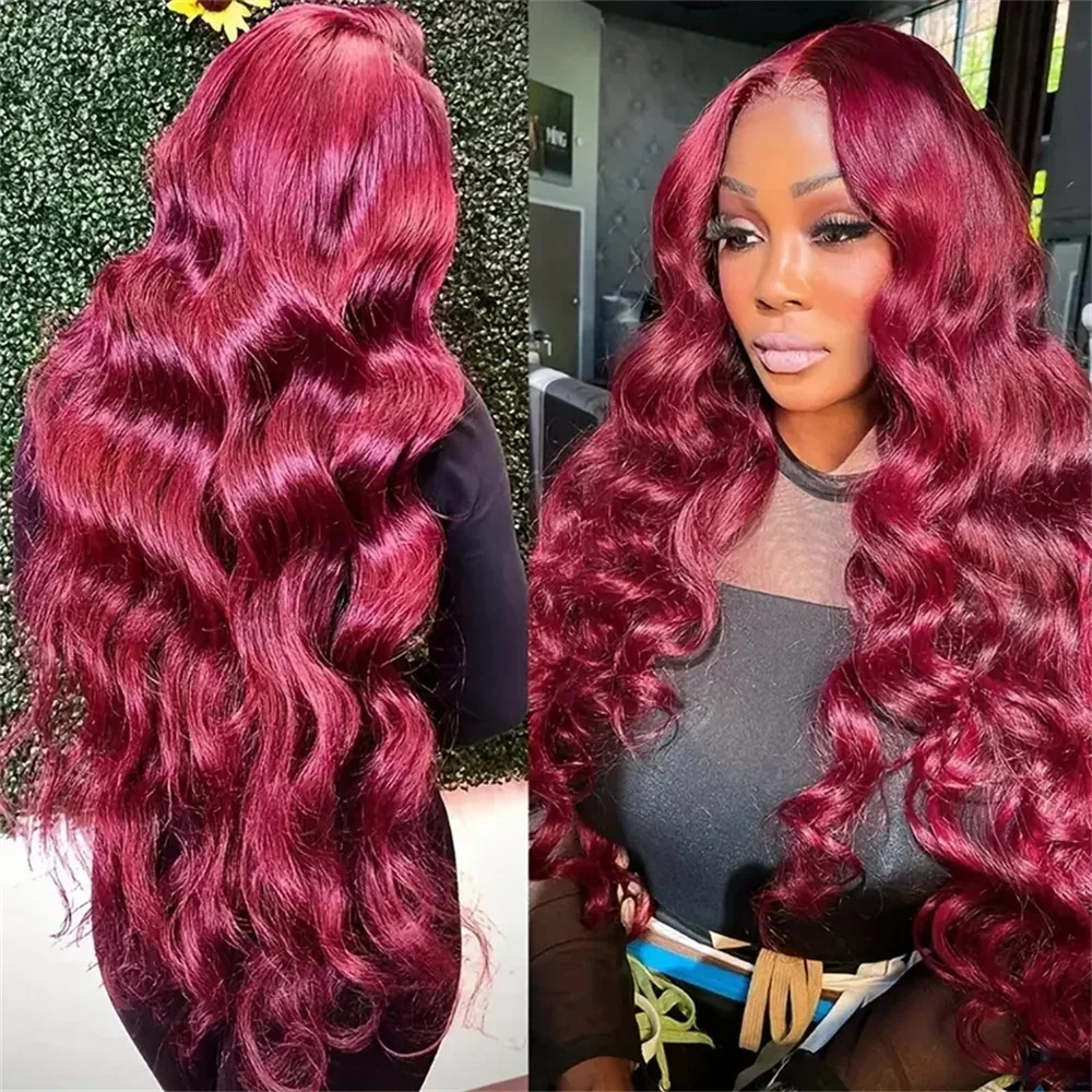 99j Burgundy Color Preplucked Human Hair Wig 13x4 HD Lace Frontal Wigs for Women Bone Straight 99j Lace Front Wig