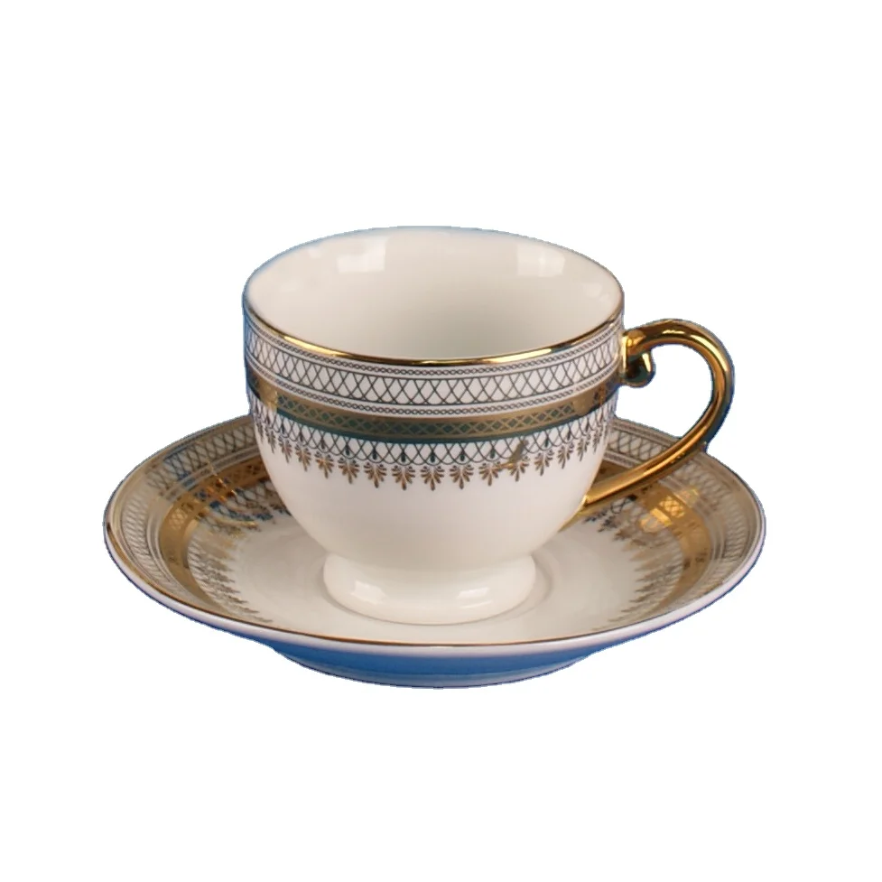 
Electroplated gold and silver design porcelain cup and saucer set 