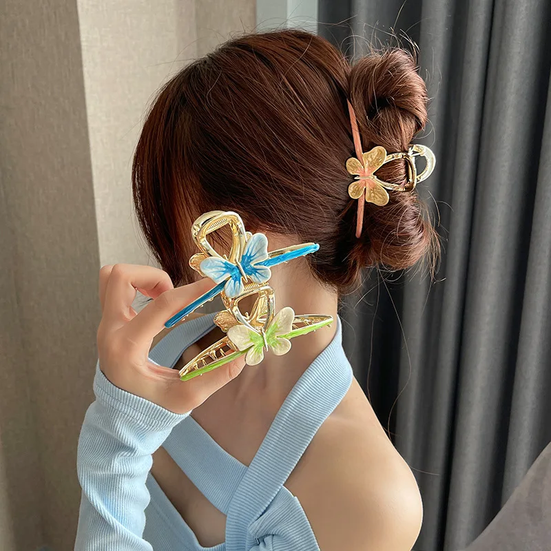 11.5CM Large Size Korean Fashionable Style Hair Claw Clip Metal Alloy Butterfly Shark Clip Hair Accessories For Women
