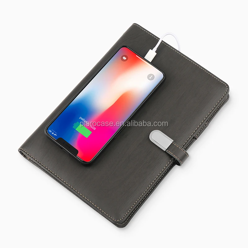 Power Bank Diary A6 A5 Custom Leather Note Book with Pen Holder USB Lock