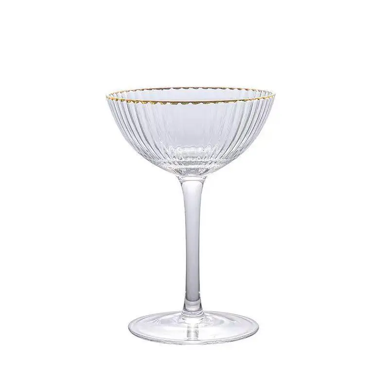 Gold border striped ice cream cup, high legged crystal glass cup, same style as milkshake cup,cocktail glass cups