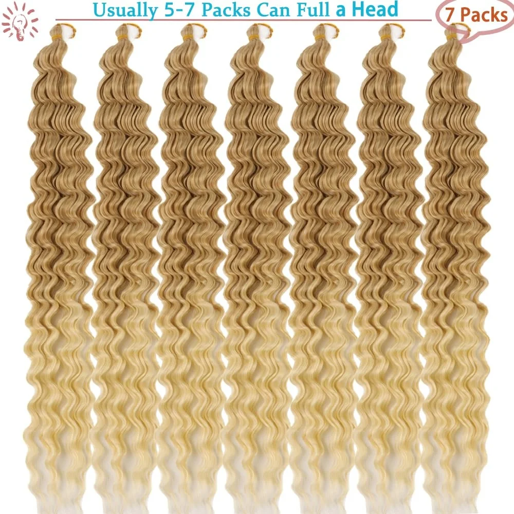 G&T Deep Wave Crochet Hair Extensions for Black Women Synthetic Ocean Wave Curly Braiding Hair Dyed Single Weft Wig