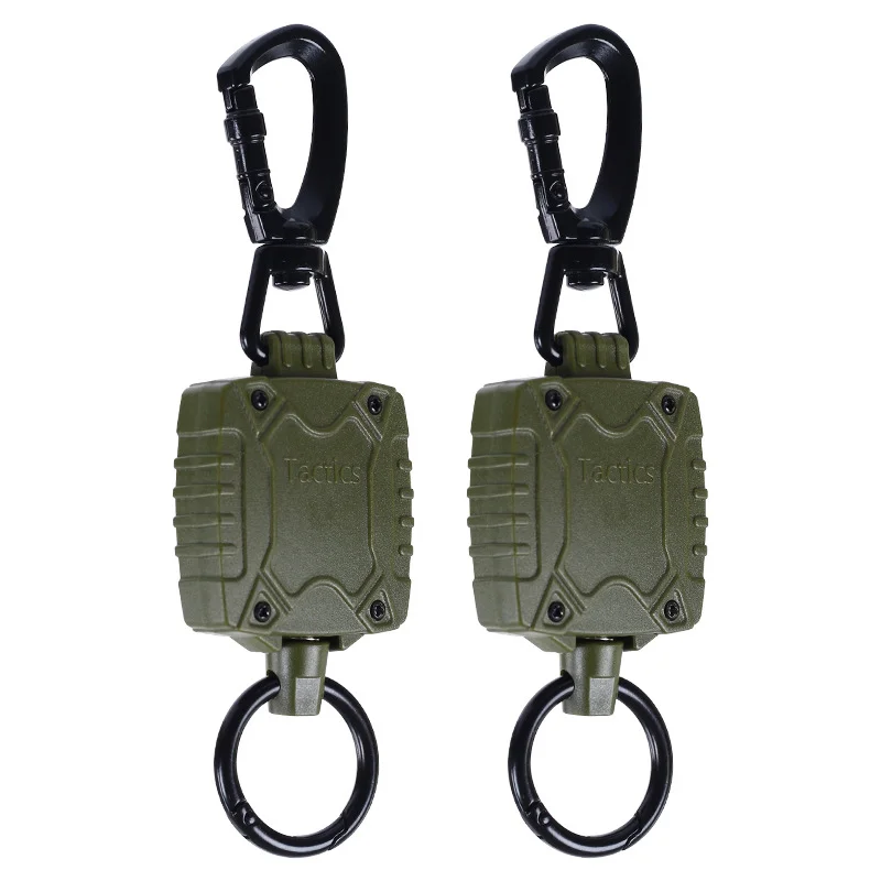 2022 Hot Sale Zinc alloy Metal Badge Reel Outdoor Fishing Retractable Army Green Square Card Holder Key-chain