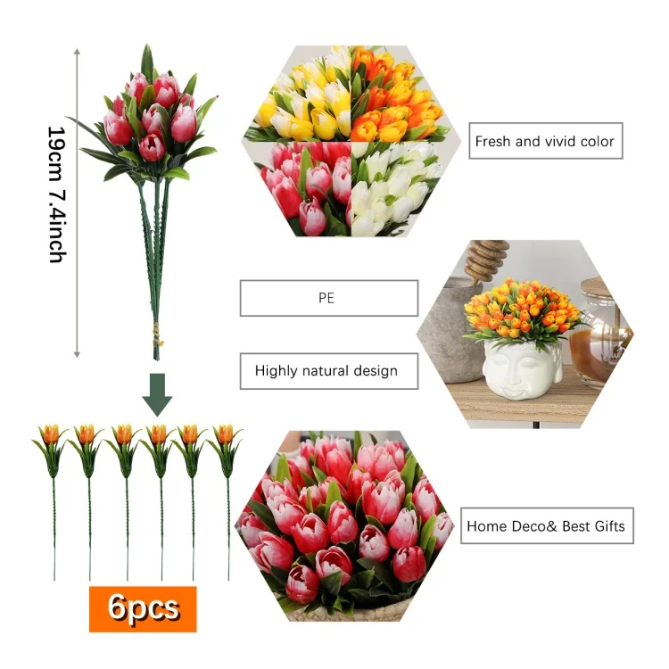 C-1264 Real Touch  Artifical Flower Tulip Bouquet With Different Color As Diy Gifts For Home Decor