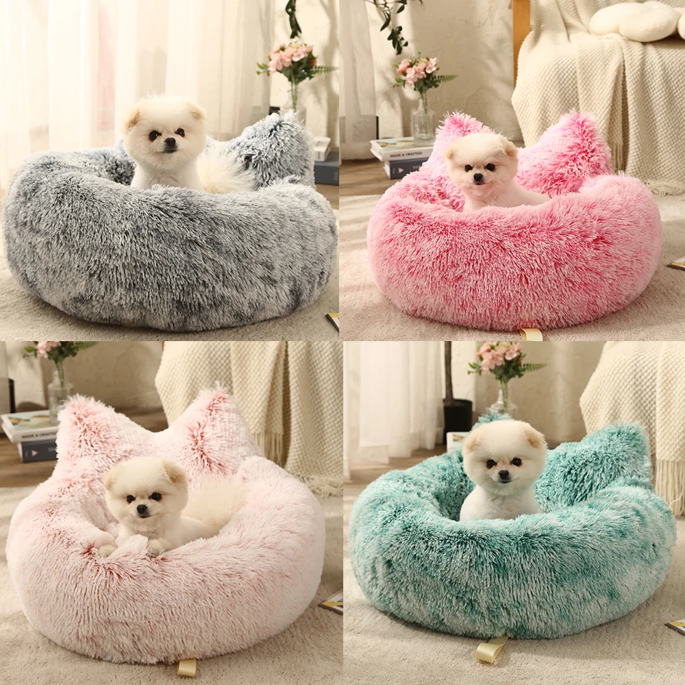 Manufacturer wholesale custom logo pet supplier plush dog cat bed with ear