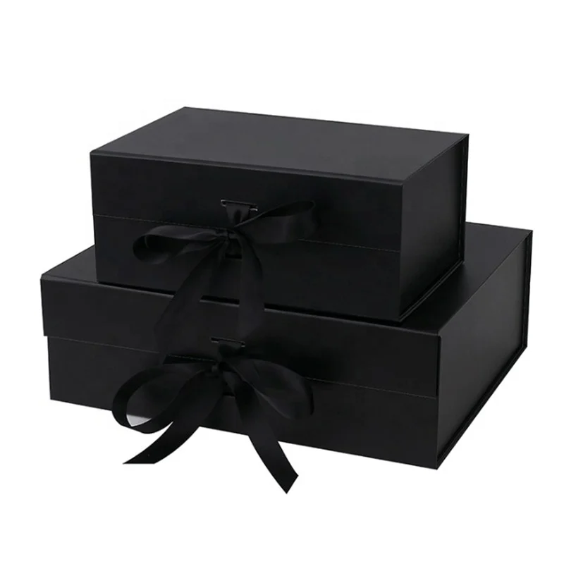 Luxury Foldable magnetic gift box packaging with ribbon,Rigid high quality book style  magnetic box with flap lid custom l