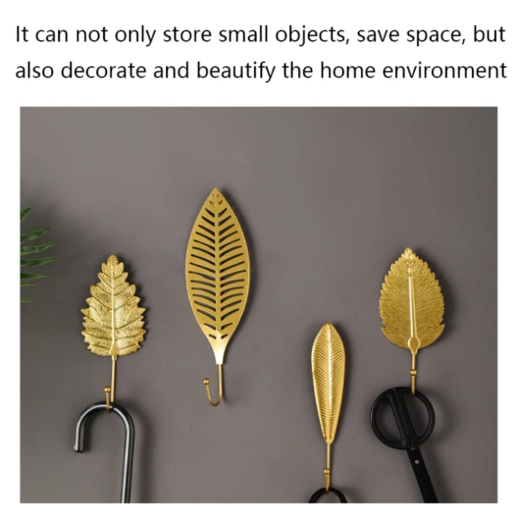 Golden Home Decor Metal Leaf Shape Kitchen Hook Door Wall Wardrobe Clothes Bag Key Scarf Hanger Decoration Multi-Purpose Hooks