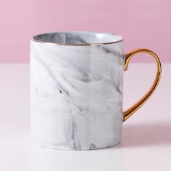 Wholesale Hot Sale 400ml High Temperature Ceramic Marble Mug With Gold Rim