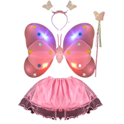 Wholesale double layer girls butterfly 4pcs lights on LED light up fairy wings