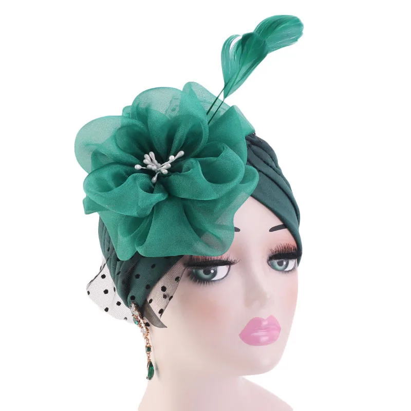 New Style Flower Mesh Feathers Hair Clip Wedding Party Fascinators Hat Turban Hat for Women