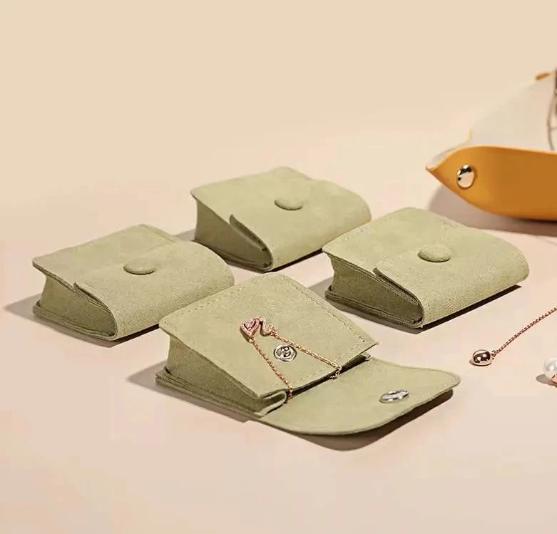 6*6*2.3cm Luxury Ultra Light Durable Screen Printing Customizable Microfiber Jewelry Bag Earring Pouch With Two Inner Pockets