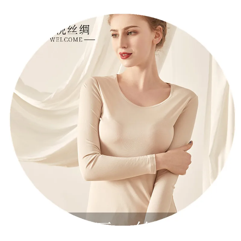Amazon mulberry silk tops long sleeve slim women underwear
