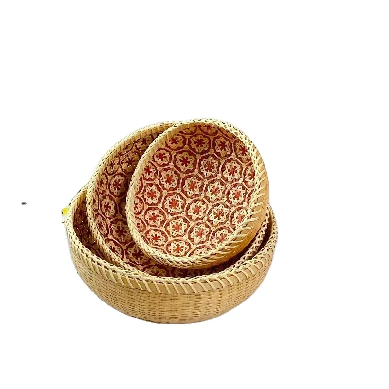 DIY Round Handmade Rattan Fruit Baskets Bread Baskets for Serving Rattan Fruit Bowls Wicker Bowls for Kitchen Home Organizin