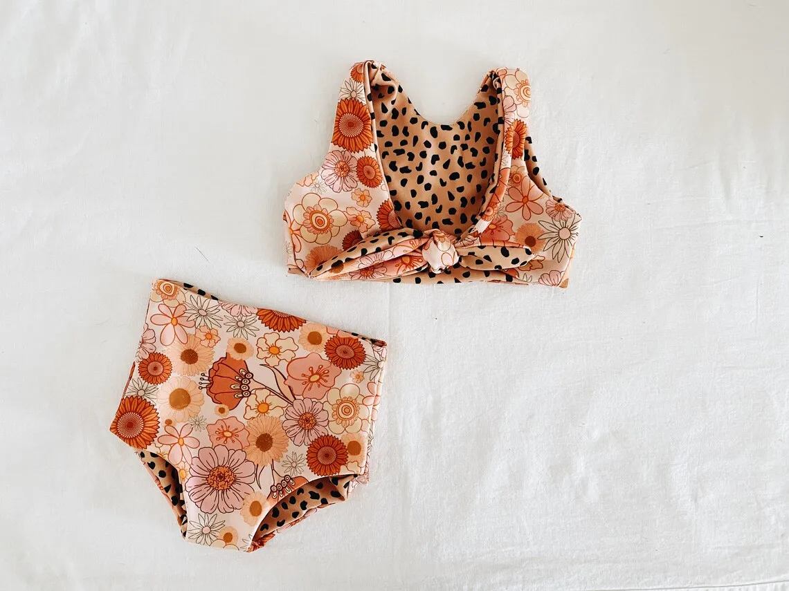 Toddler Girls Swimming Suits New Summer Custom Branded Baby Hawaii Clothes Kids Flower Swimwear Children Swimsuits Cute Bikini