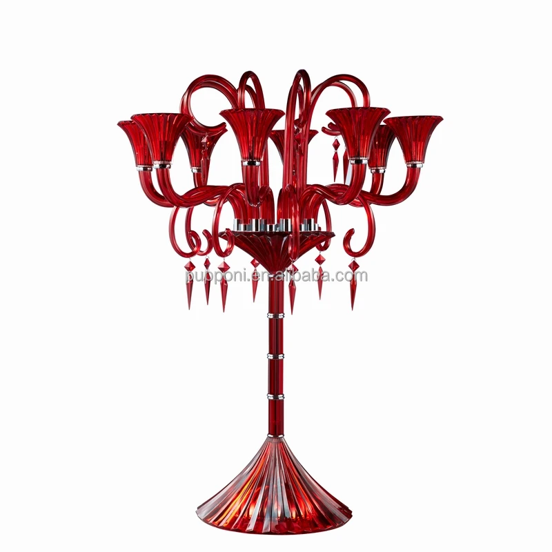 Новый дизайн, хорошее качество, товары для свадебных украшений, 8 свечей, Красные Стеклянные канделябры, Центральные элементы
