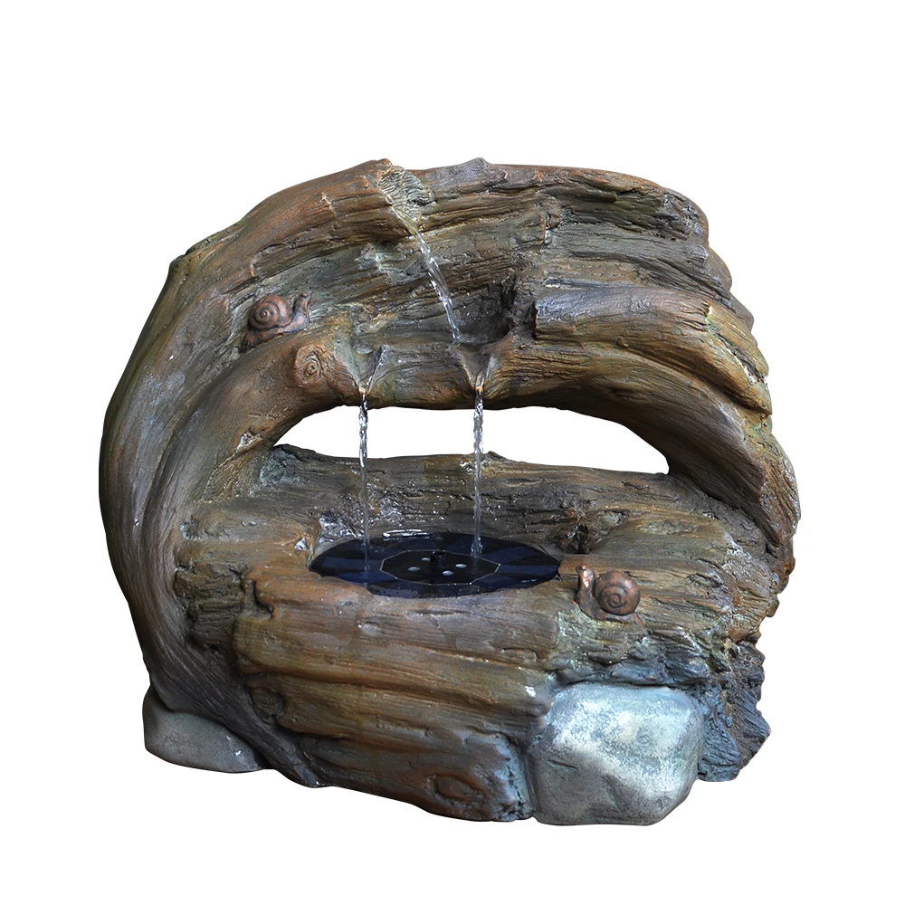 46.5cmL Log Outdoor Solar Water Fountain solar panel with lithium battery and light