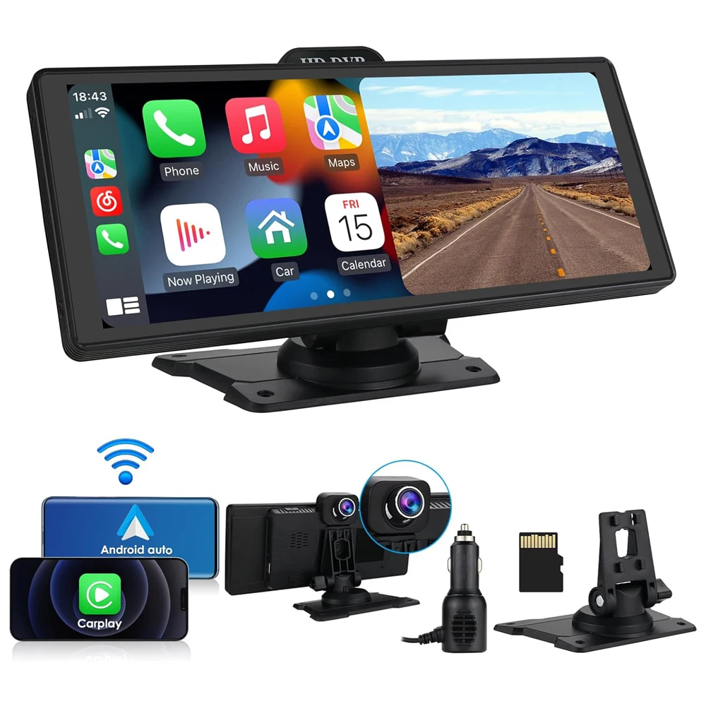 SUNWAYI Custom Android Auto Carplay 10.26 Inch Touch Screen Dashcam 4k 1080p Dual Lens Dash Cam GPS Carplay