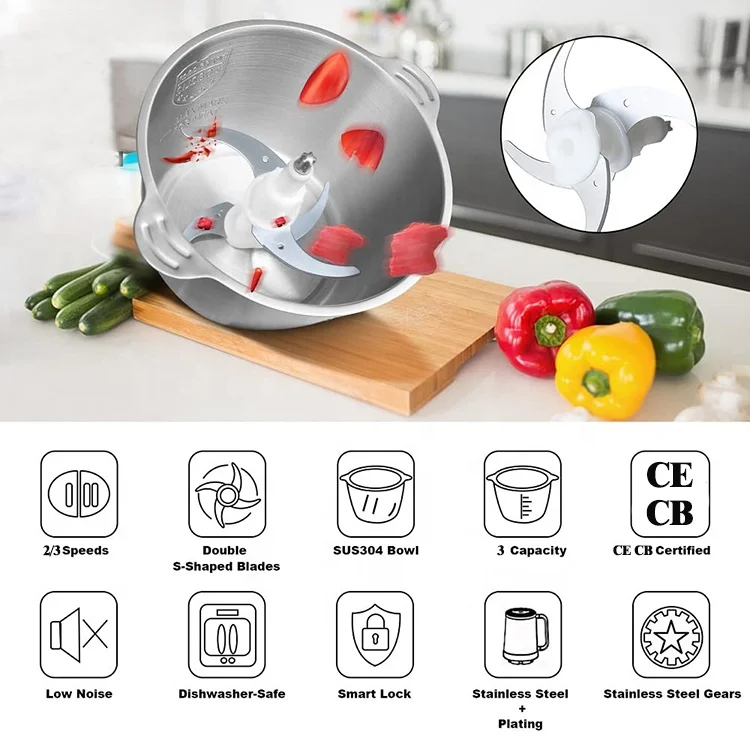 Hot Sale 3L 3 Speed Meat Chopper Electric Food Grinder Mixer Machine Stainless Steel Meat Shredder