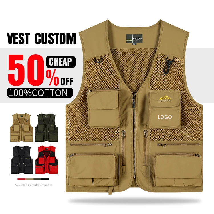 Fly Fishing shooting Hiking Vest Journalist Photography Camping Multi Pocket Waistcoat Camera Vest custom