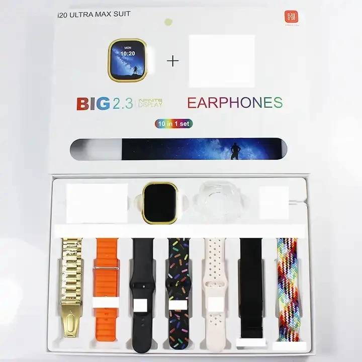 i30 Pro Max Suit i20 Ultra Max Suit Smart Watch 10 in 1 in one box 2.3 inch large screen With Earbuds large screen 7 strips