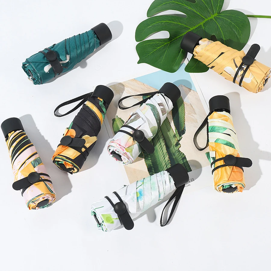 Ultra Lightweight Dual-Use Manual Mini Sunshade Umbrella Five Folding Capsule Black Coating Umbrella