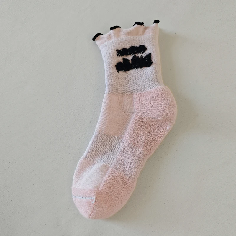 Hot Sale Comfortable Cotton Crew Casual Custom Womens Pink Girls Ruffle Socks