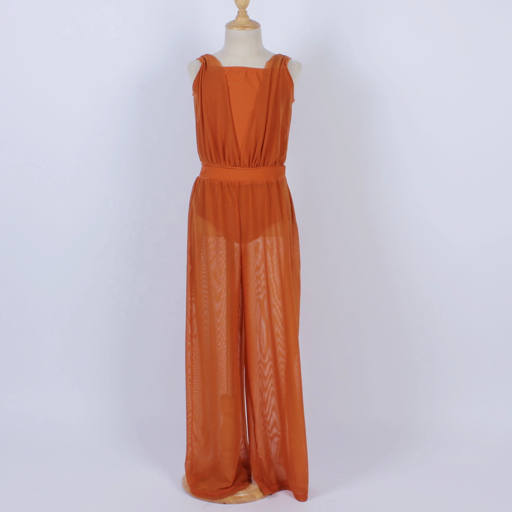 Rust girls elegant latin dance wear lyrical dance leotard stage performance Yoga dance catsuit