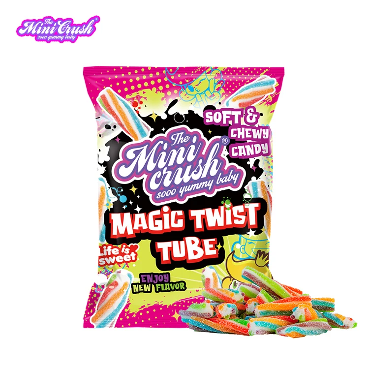 Custom Mix Fruits Assorted Gift Packing Chewy Fruit soft Sweet Twist Tube Gummy Candy