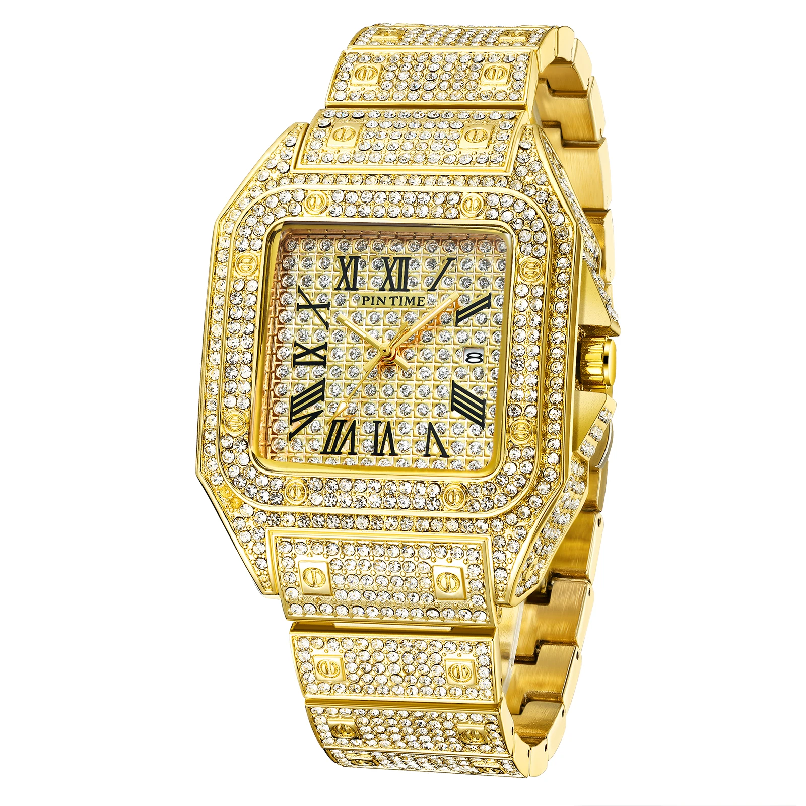 Amazon hot sale Square Watch Men Hip Hop Iced Out Watches Top Brand Luxury Gold Quartz Clock relogio