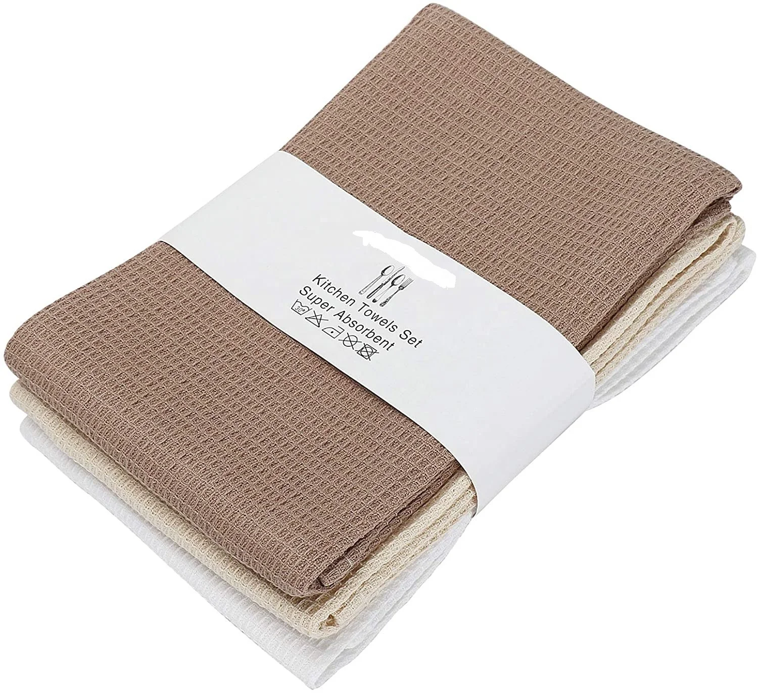 Set of 3 100% cotton Dish Cloths Dish Towels Set Waffle Weave Kitchen Towel Ultra Soft Absorbent Hand Towels in large size