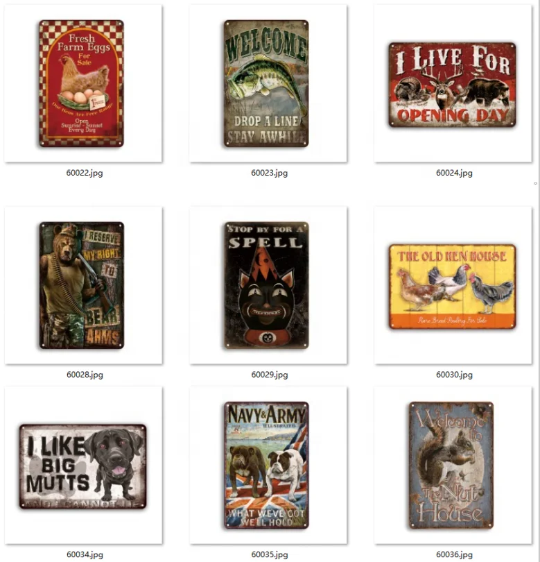 Vintage Farm Grouse Dog Fish Metal Tin Signs Vintage  Poster Retro Garage Farm house Decoration Home Pub Club Man Cave Decor