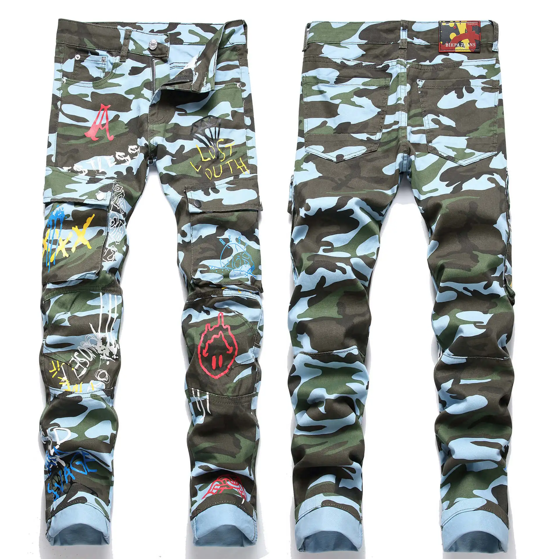 Streetwear OEM Tapered Mens Camouflage Custom Denim Jeans For Pants Jeans