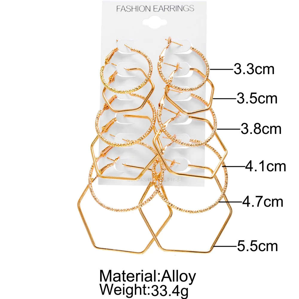 ESTZ1751 Women 6 Pairs Minimalist Gold Filled Jewelry Wholesale Fashion Hoop Earrings Set