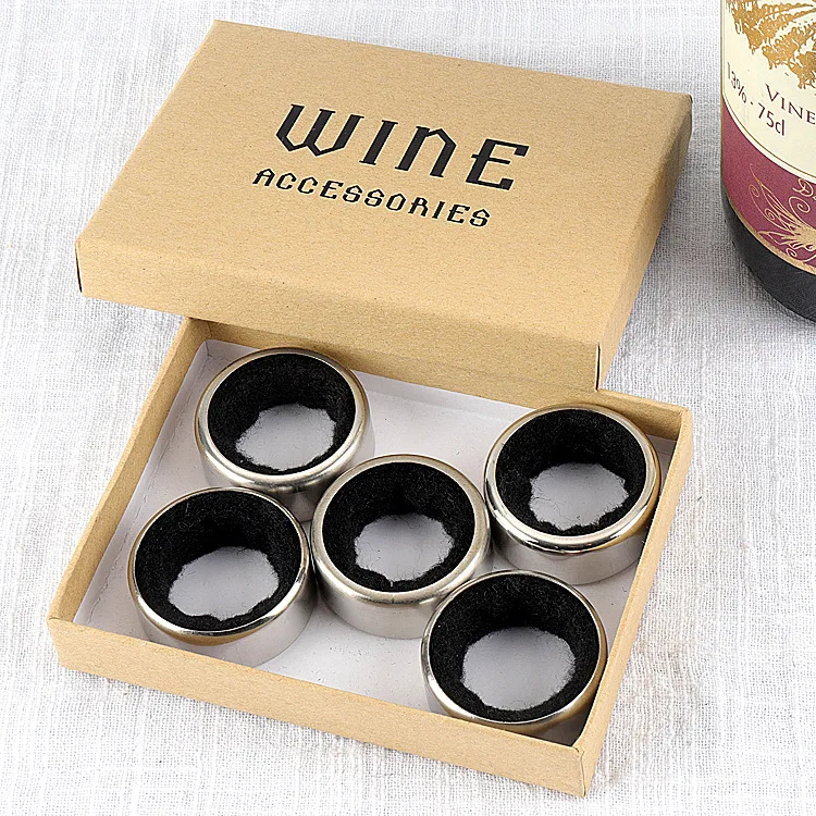 Wine Rings Stainless Steel Wine Bottle Collars Drip Rings, Simple and Durable Wine Drop Stopper with Velvet Felt