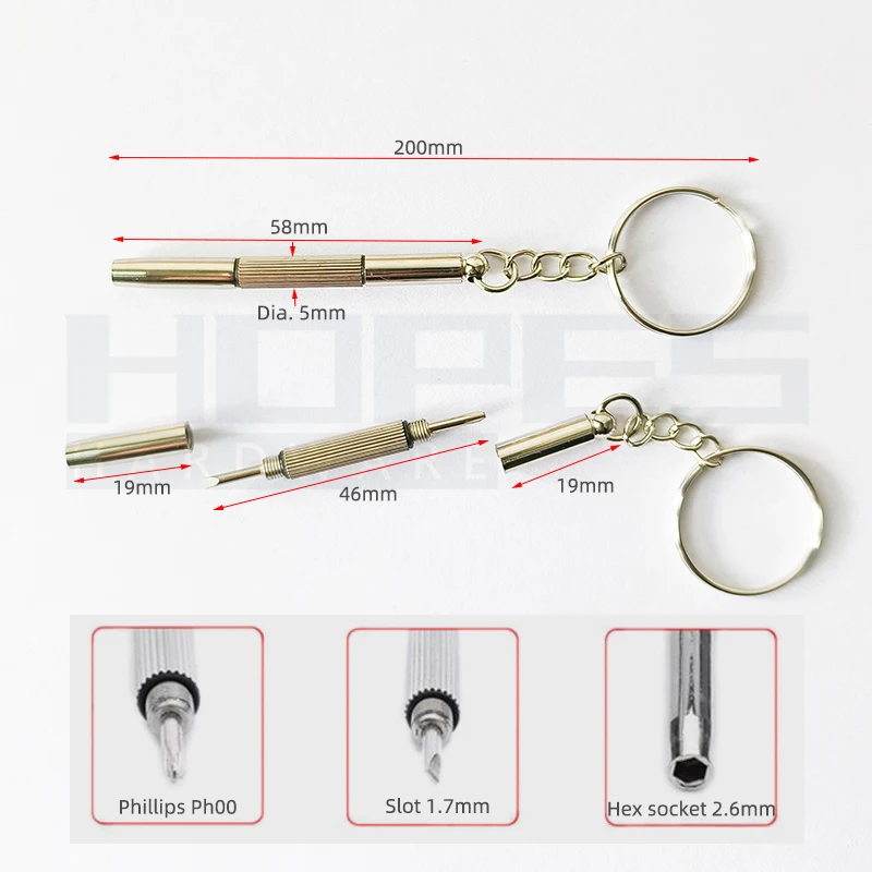 3 in 1 Mini precision screwdriver with Slot Phillips Hex socket bits key chain for glasses jeweler repair hand tools