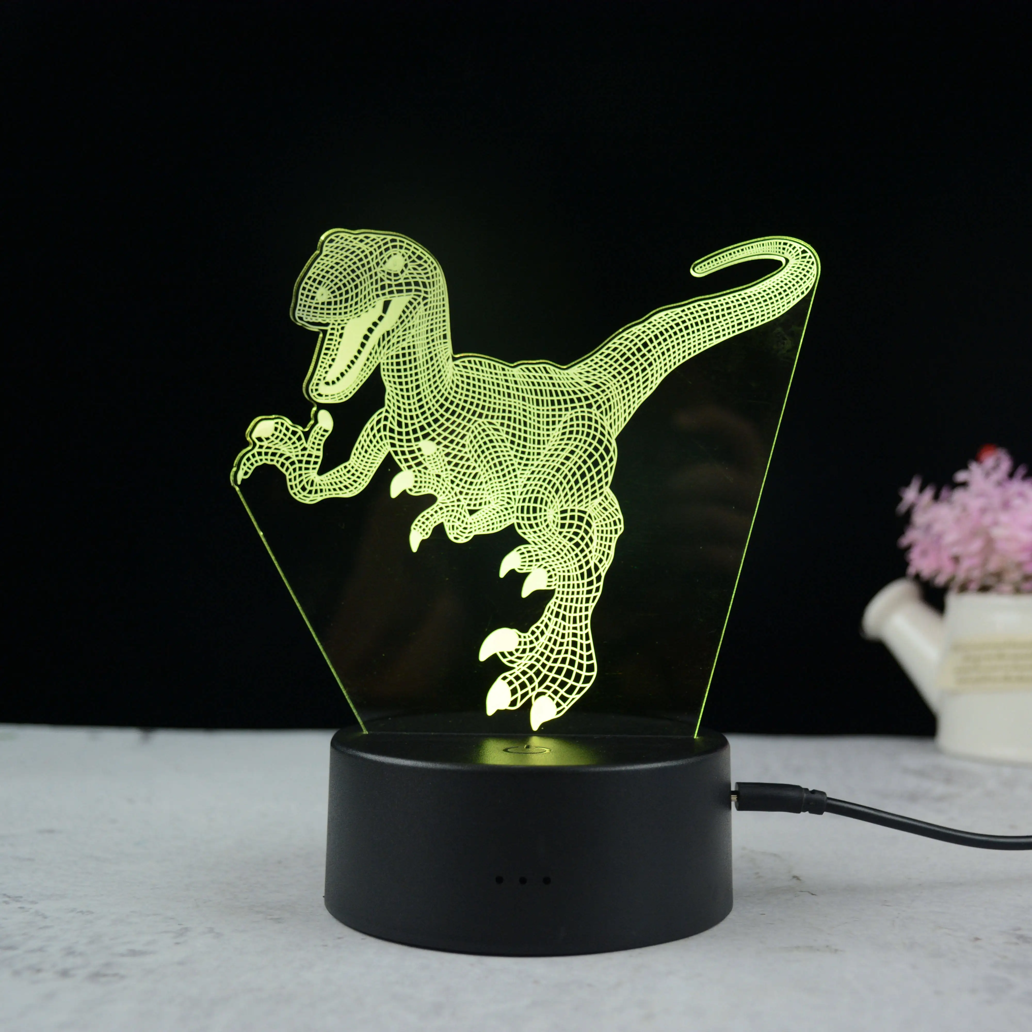 Dinosaur Series 3d High Quality Usb Led Lamp 3d Illusion Black Base Decoration Acrylic Night Light For Gift
