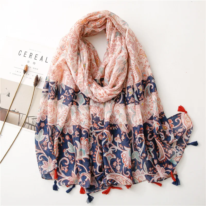 2022 latest soft ladies hijab shawl custom fashion printed tassel women custom scarf printed chiffon scarf