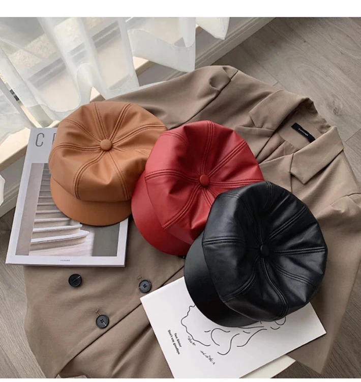 Fashionable high quality new pattern women versatile leather beret hat
