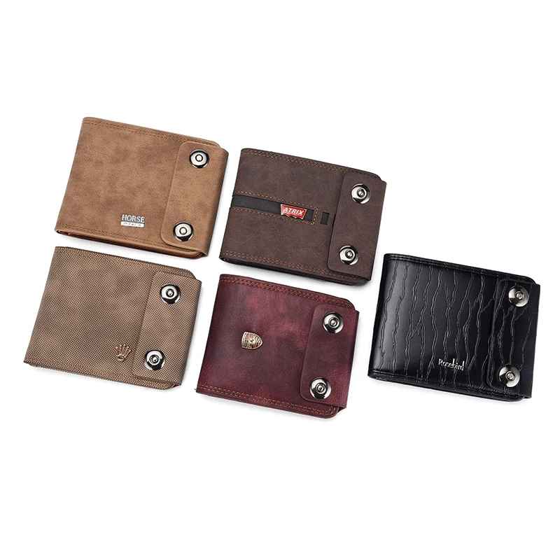 New Design Slim RFID Blocking Triple Fold Leather Wallet for Men Short PU/PVC Lined with Double Magnetic Buckle and Open Closure