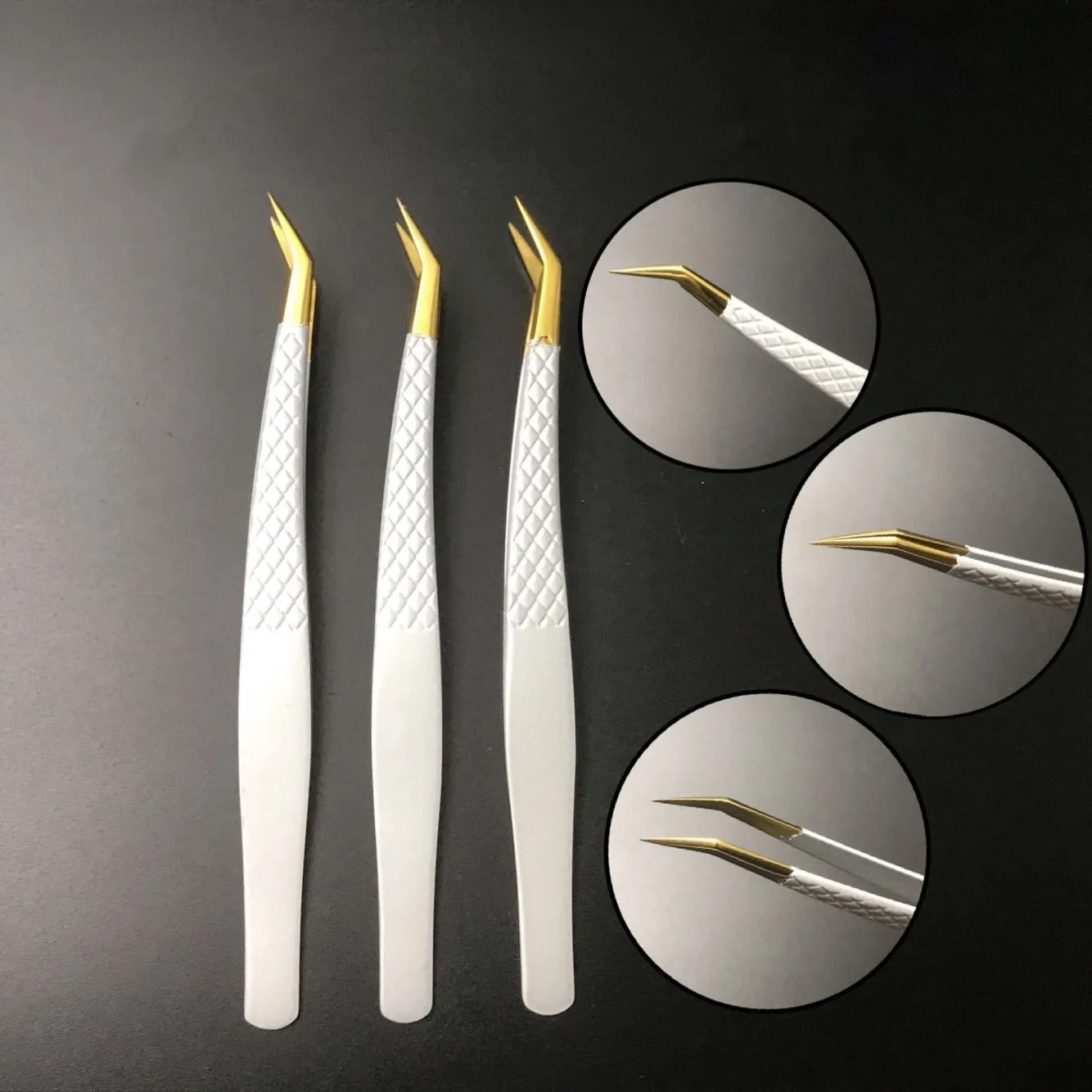 matte black eyelash tweezers fiber tip tweezers for eyelash extension