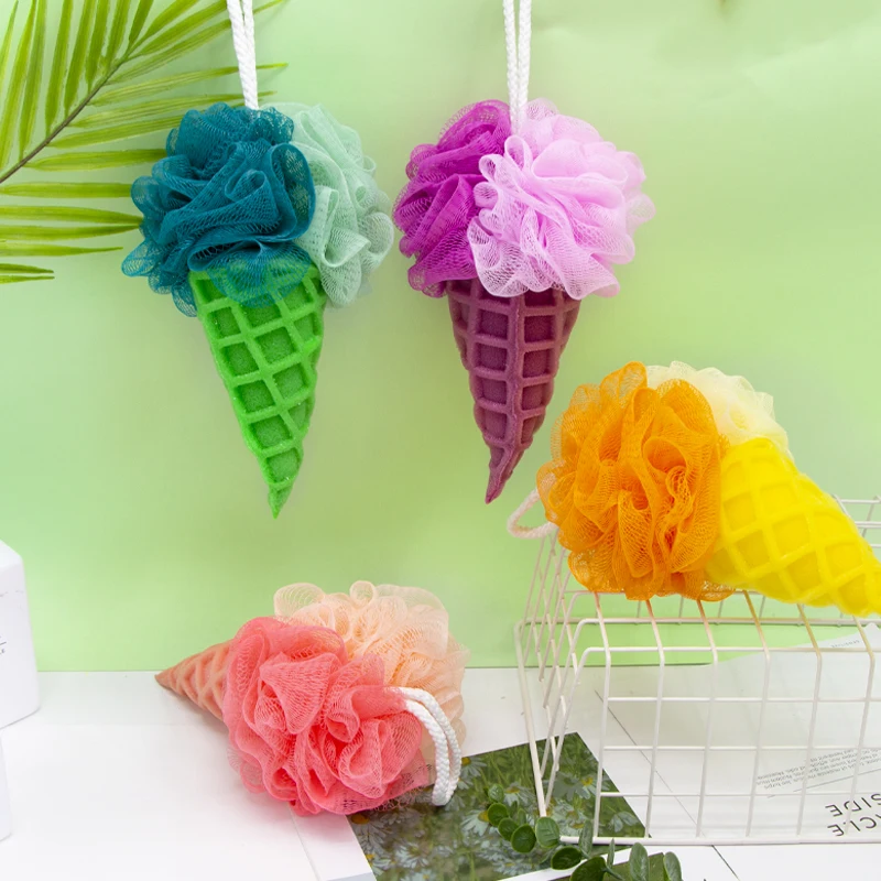 Kids Loofah Ice Cream Bath Sponge Cartoon Bath Shower Sponge Body Scrubber Exfoliating Loofah For Spa Cleaning Shower Puff