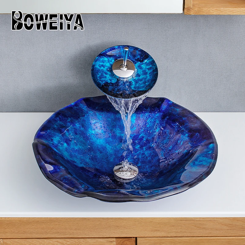  Boweiya фабрика низкая цена раскрашенный шкаф столешница Роскошная ручная умывальная раковина для ванной комнаты стеклянная